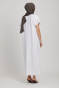 Premium Soft Sheen Crush Inner Slip Dress - White - WITH LINING