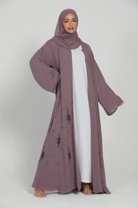 Premium Chiffon Embellished Open Abaya - Dusty Mauve