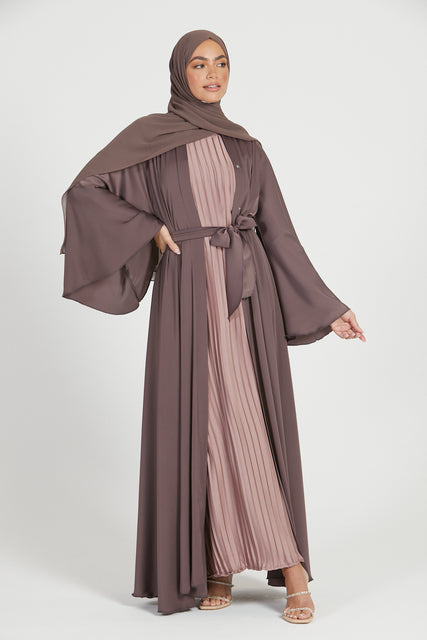 Umbrella Cut Open Abaya with Flared Sleeves - Dusty Mauve