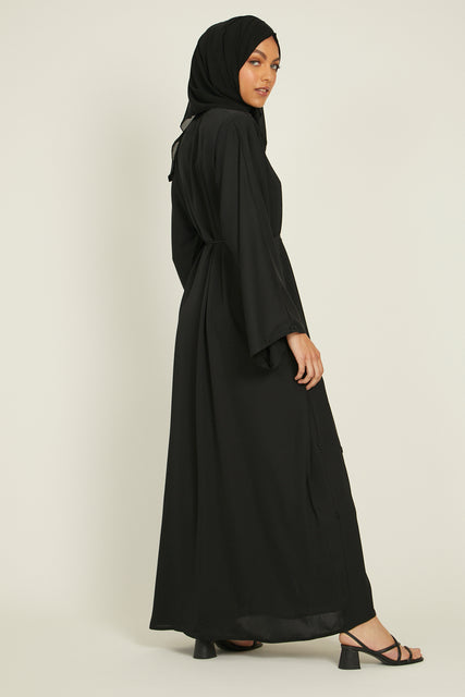 Black Open Abaya with Dainty Cluster Embellishments