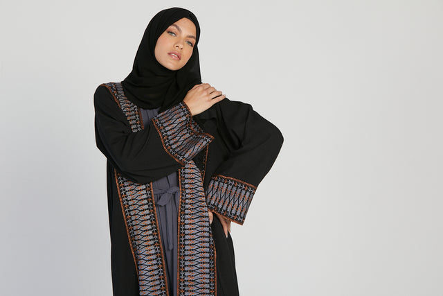 Four Piece Moroccan Embroidered Open Abaya
