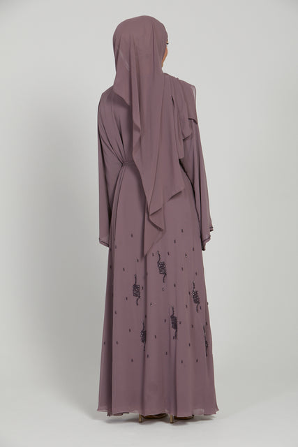 Premium Chiffon Embellished Open Abaya - Dusty Mauve