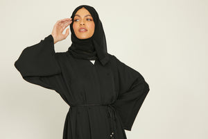 Black Open Abaya with Dainty Cluster Embellishments