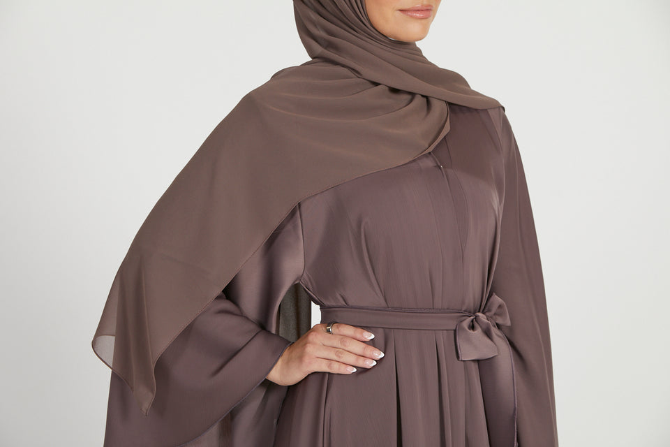 Umbrella Cut Open Abaya with Flared Sleeves - Dusty Mauve