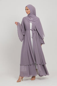 Dusty Lilac Embellished Layered Open Abaya