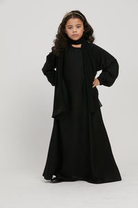 Junior Girls Plain Closed Abaya with Elasticated Cuffs - Black