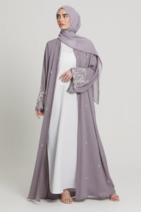 Premium Textured Embellished Open Abaya - French Lilac
