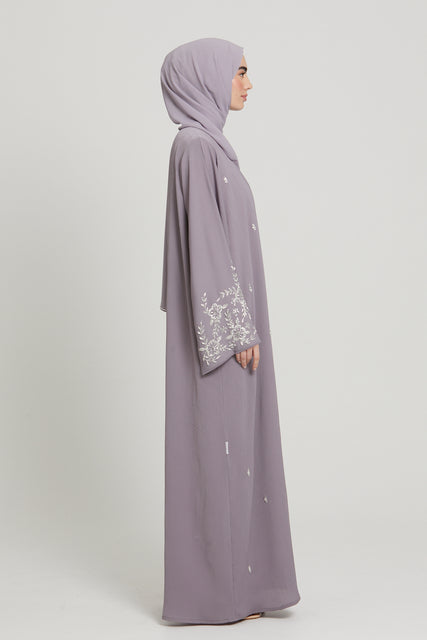 Premium Textured Embellished Open Abaya - French Lilac