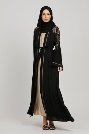 Blooming Blossom Embroidered Open Abaya