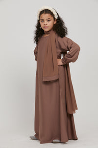 Junior Girls Plain Closed Abaya with Elasticated Cuffs - Dusty Taupe