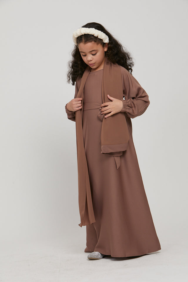 Junior Girls Plain Closed Abaya with Elasticated Cuffs - Dusty Taupe
