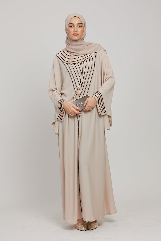 Luxury Natural Embellished Closed Abaya