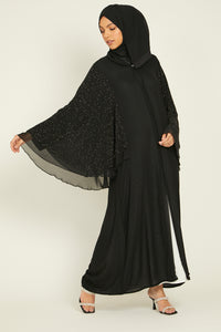 Chiffon Open Abaya with Embellished Batwing Sleeves