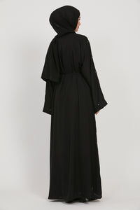 Black Pleated Open Abaya with Elegant Embellishments