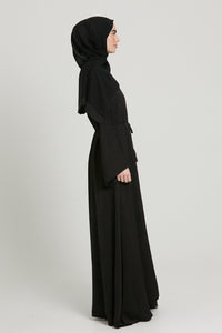 Soft Crush Embellished Black Open Abaya