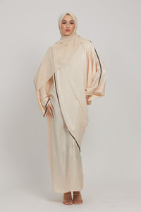 Premium Draped Embellished Closed Abaya - Natural
