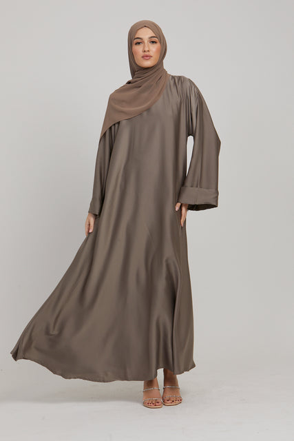Premium Timeless Umbrella Cut Closed Abaya with Folded Cuffs - Desert Taupe