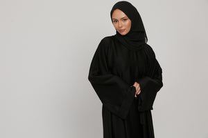 Premium Timeless Umbrella Cut Closed Abaya with Folded Cuffs - Black