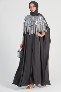 Luxury Regal Embellished Cape - Charcoal