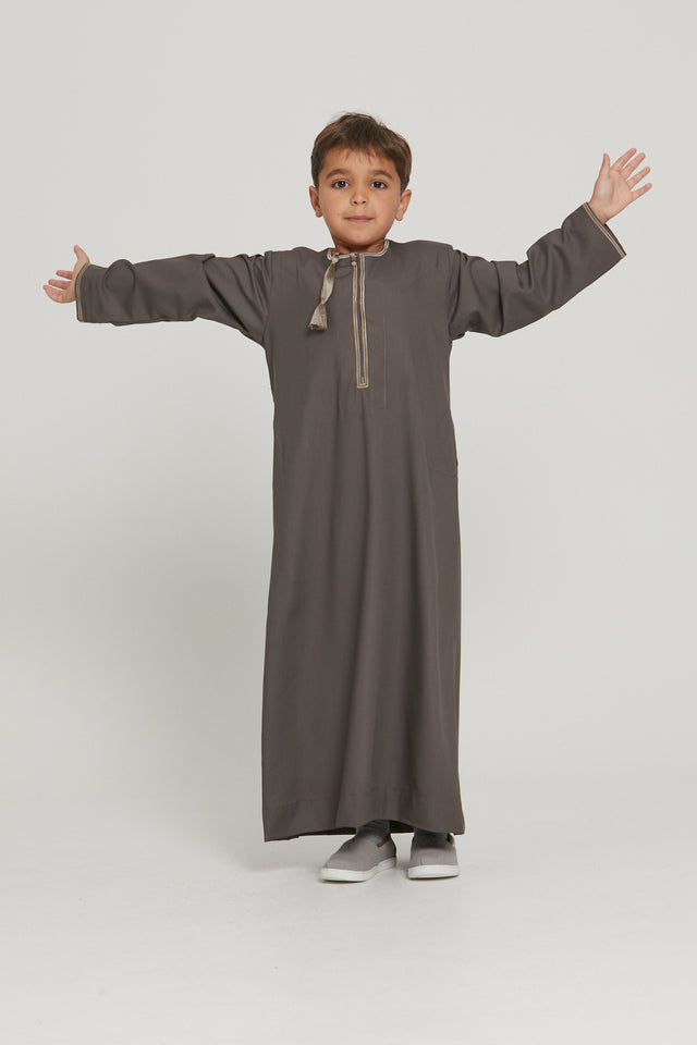Junior Boys Premium Omani Thobe - Winter Oak