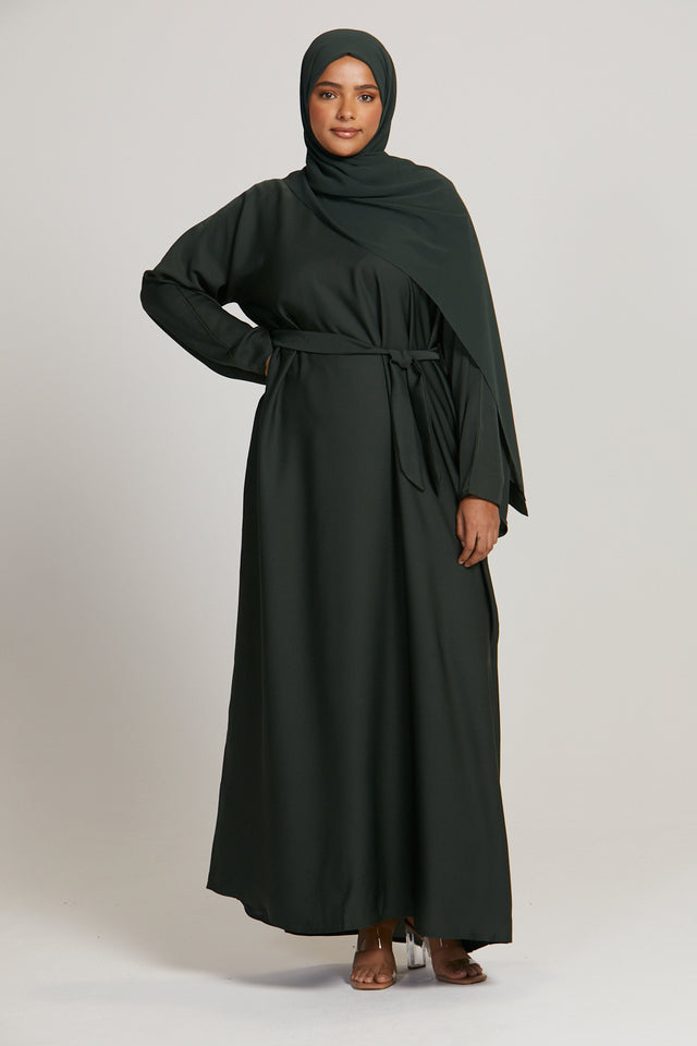 Plus Size Plain Closed Abaya - Forest Green