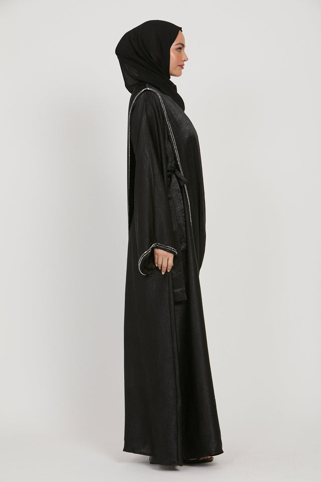Premium Draped Embellished Closed Abaya - Black