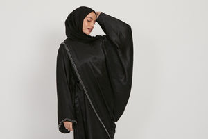 Premium Draped Embellished Closed Abaya - Black