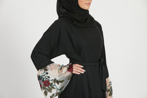 Blooming Floral Cuff Closed Abaya - White Floral Lace