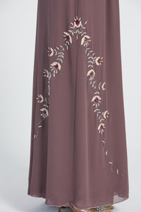 Mauve Chiffon with Lotus Floral Embellishments Open Abaya