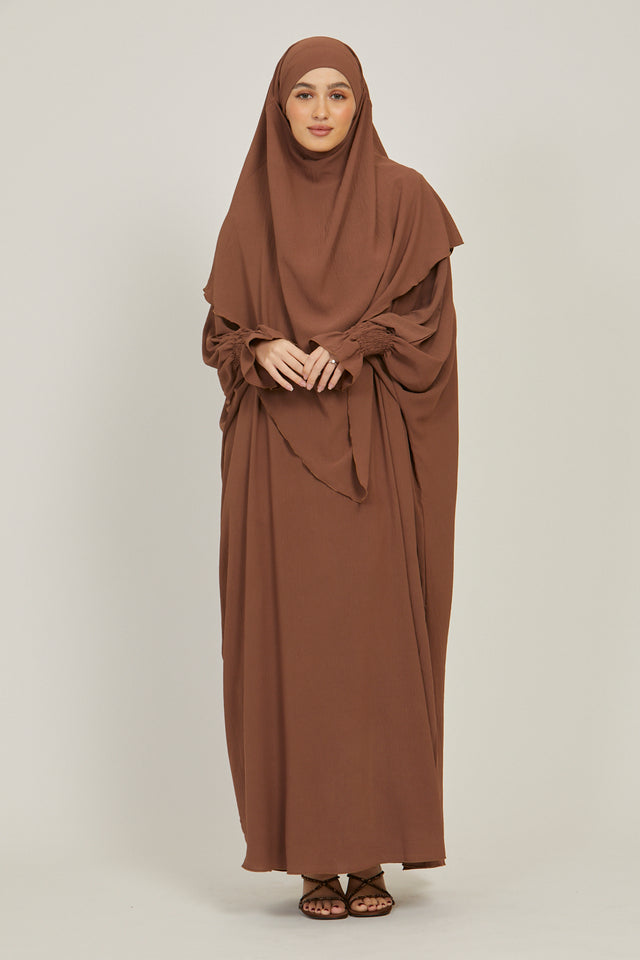 Abaya with Khimar Set - Dark Brown