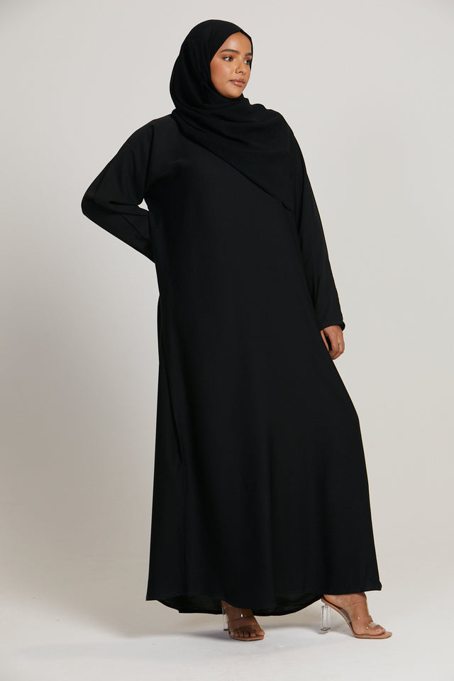 Plus Size Plain Closed Abaya - Black