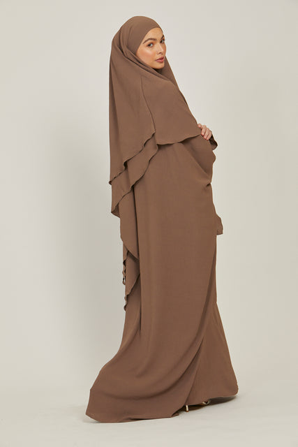 Abaya with Khimar Set - Smokey Taupe