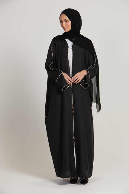 Premium Black Open Abaya with Dainty Detailing