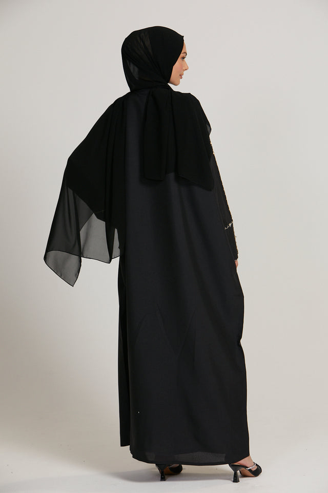 Premium Black Open Abaya with Dainty Detailing