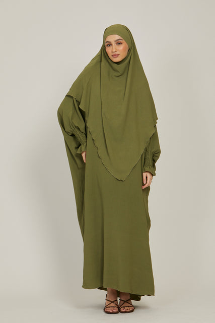 Abaya with Khimar Set - Olive