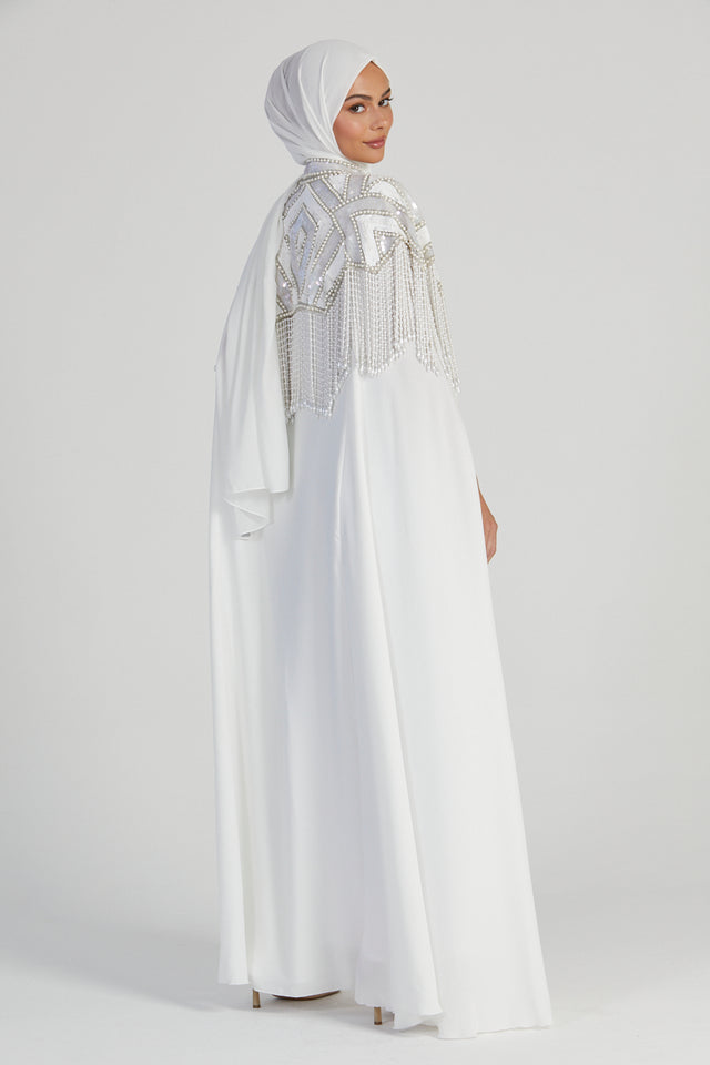 Luxury Regal Embellished Cape - Off White