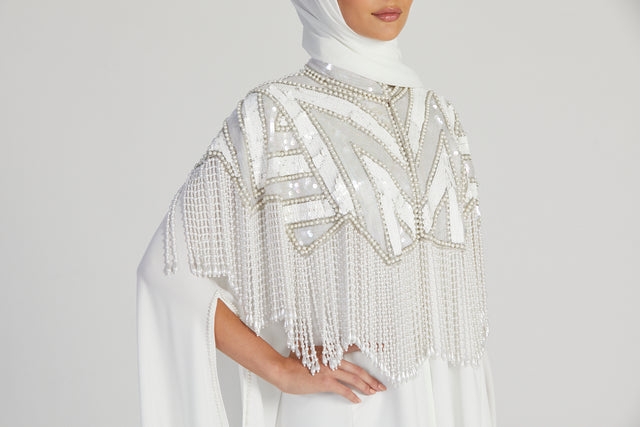 Luxury Regal Embellished Cape - Off White