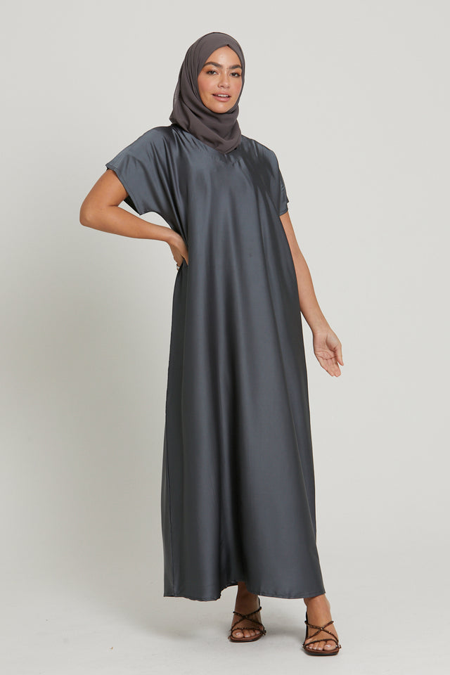 Premium Satin Inner Slip Dress - Dark Shadow