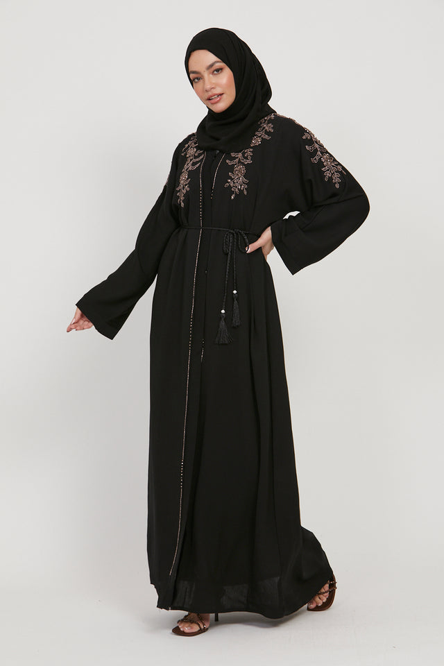 Black Haze Embellished Open Abaya