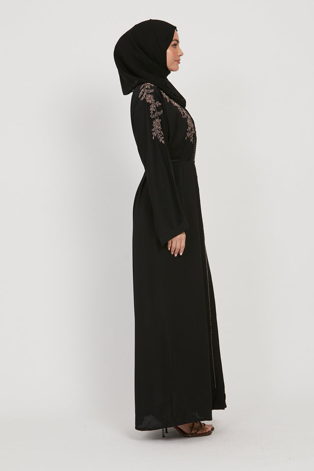 Black Haze Embellished Open Abaya