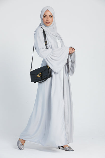 Light Grey Open Abaya with Bell Sleeves