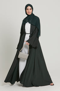 Umbrella Cut Open Abaya with Flared Sleeves - Forest Green