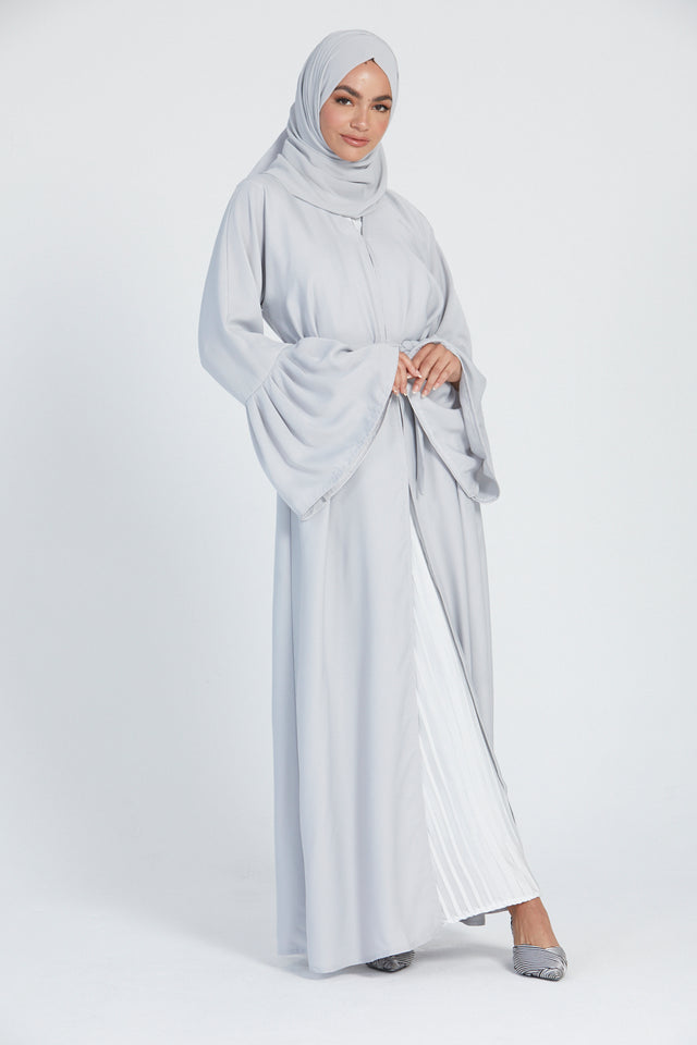 Light Grey Open Abaya with Bell Sleeves