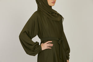 Umbrella Cut Closed Abaya with Elasticated Cuffs - Olive