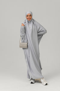 One Piece Full Length Jilbab/ Prayer Abaya - Silver Grey