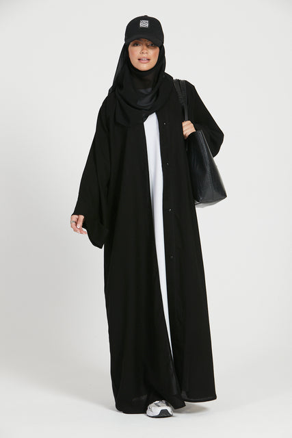 Linen Open Abaya - Black