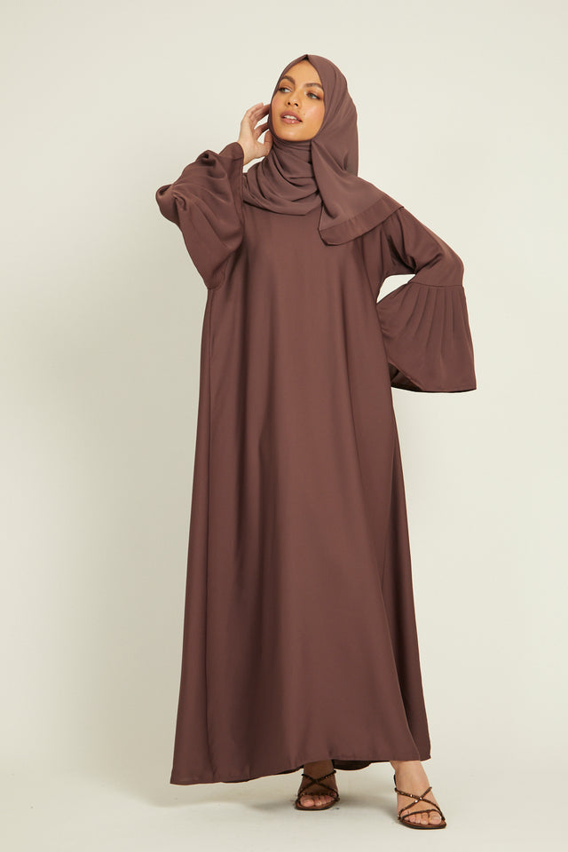 Plain Closed Abaya with Bell Sleeves - Mauve Taupe