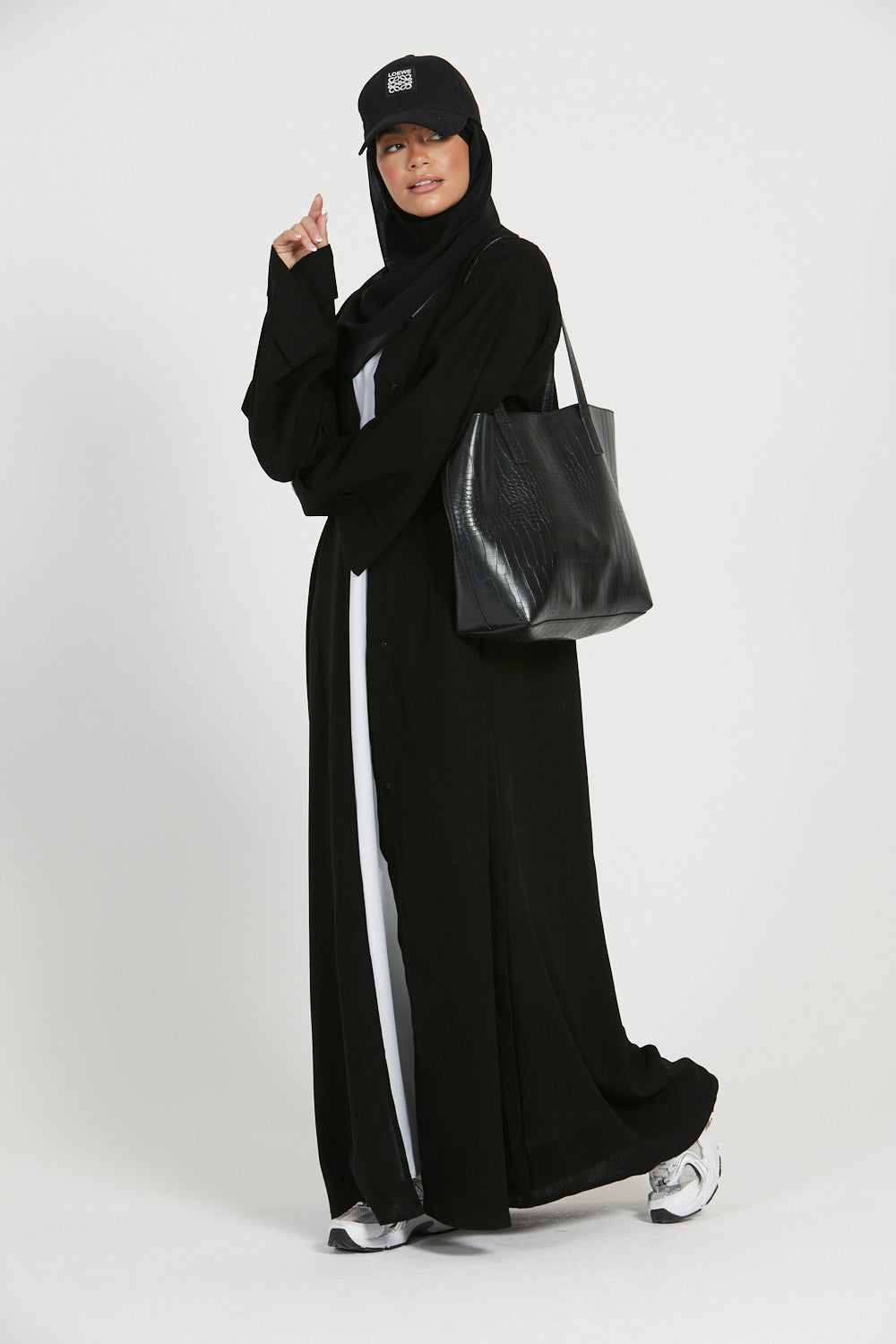 Linen Open Abaya - Black