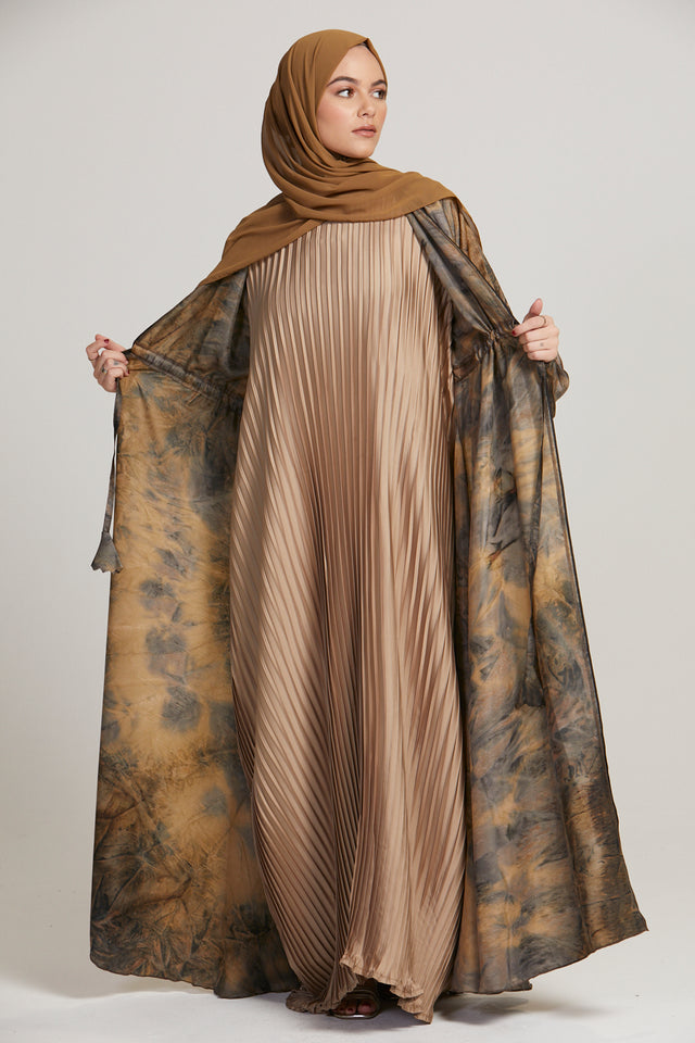 Pleated Satin Inner Slip Dress -  Golden Sand