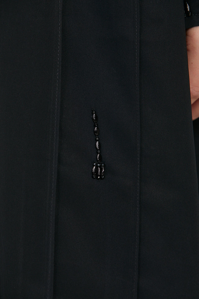 Black Embellished Open Abaya with Pleated Cuffs